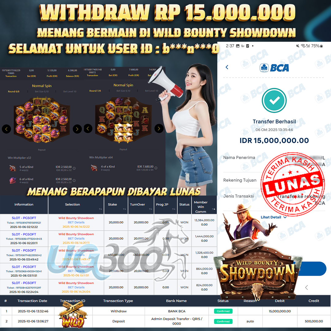 UG300 BERMAIN DI WILD BOUNTY SHOWDOWN JACKPOT  Rp.15,000,000- DI BAYAR TUNTAS